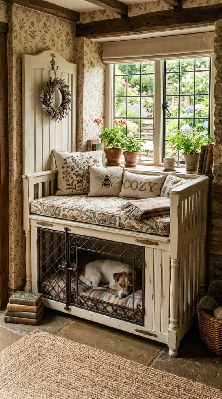 8 Stunning Dog Crate Ideas That Look Like Furniture 9 Cottagecore dog crate seat