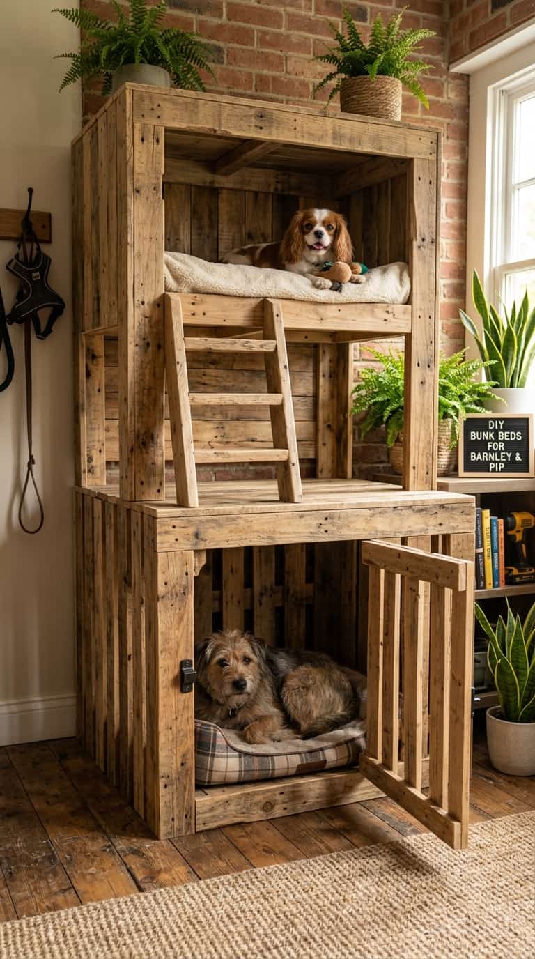 7 dog crate furniture ideas 3 DIY Bunk Bed Dog Crate From Pallet Wood