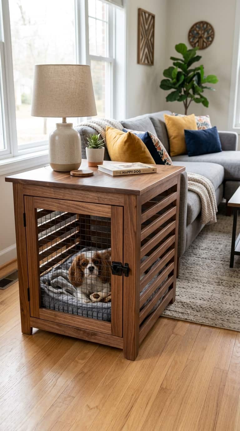 7 dog crate furniture ideas 8 Dog Crate End Table With a Slatted Wood Frame