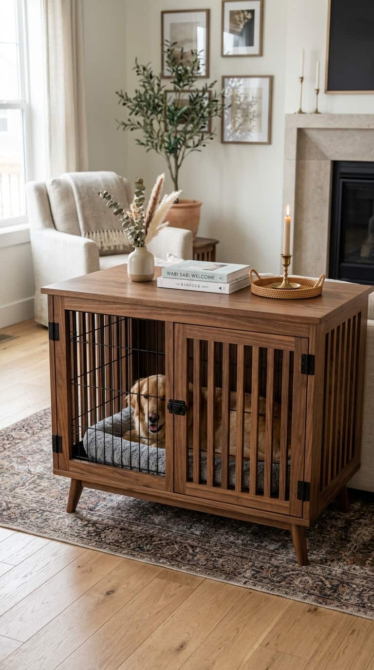 8 Stunning Dog Crate Ideas That Look Like Furniture 2 Dog crate cover wood top