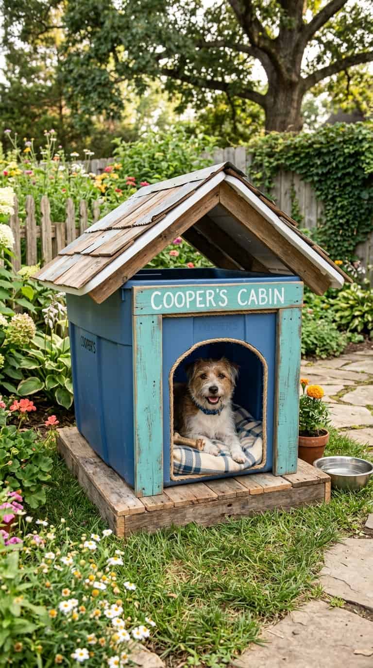 7 DIY Doghouse Ideas You Can Actually Build 6 Upcycled storage bin doghouse