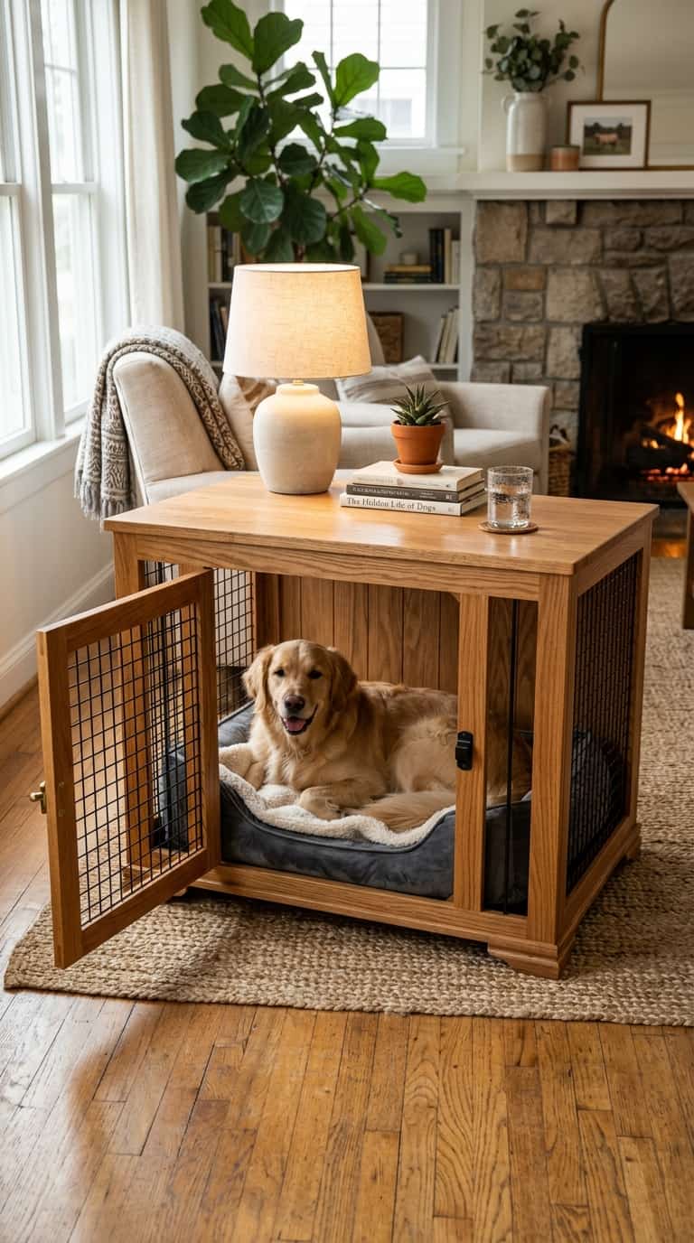 8 Stunning Dog Crate Ideas That Look Like Furniture 8 Wooden dog Crate Bed